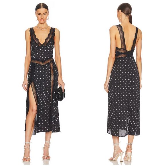 INTIMATELY FREE PEOPLE Bad For You Slip Dress ~ Black Polka Dot Print Lace L NWT - Picture 1 of 16